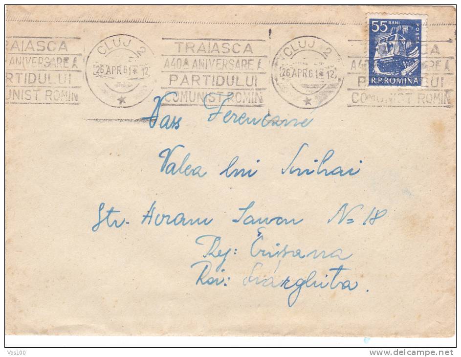 ADVERTSING;40th Anniversary LIVE A ROMANIAN COMMUNIST PARTY,VERY RARE METER MARK 1961,ROMANIA. - Postmark Collection