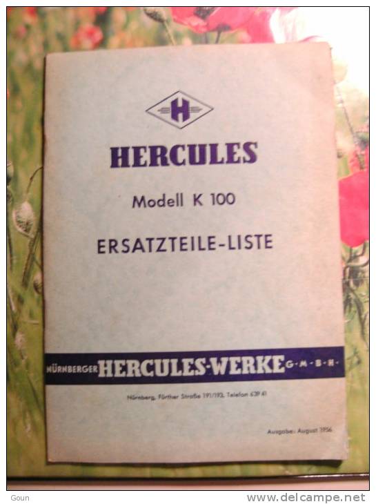 A-A Manuel Moto	 Hercules Modell K 100 1956 Ersatzteile Liste En Allemand - Moto