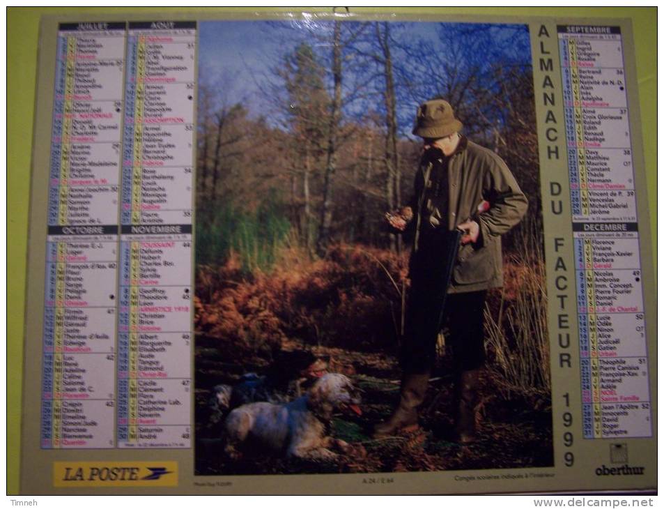 Almanach Du Facteur 1999 CHASSE PECHE - Vosges N°88  OBERTHUR  - LA POSTE - Grand Format : 1991-00