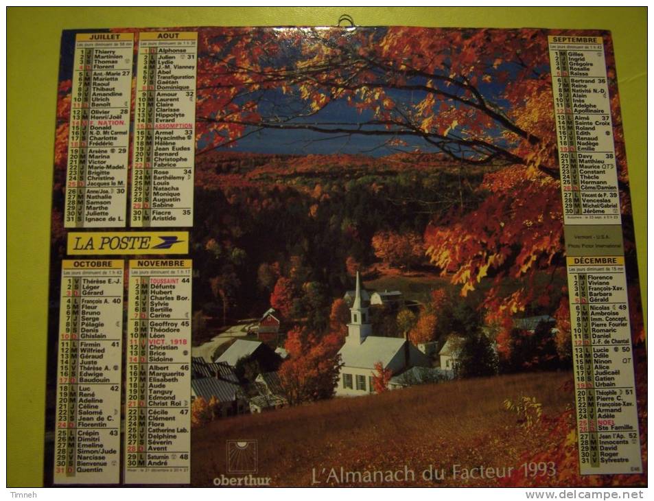 Almanach Du Facteur 1993 Usa Colorado Vermont - Vosges N°88  OBERTHUR  - LA POSTE - Grossformat : 1991-00