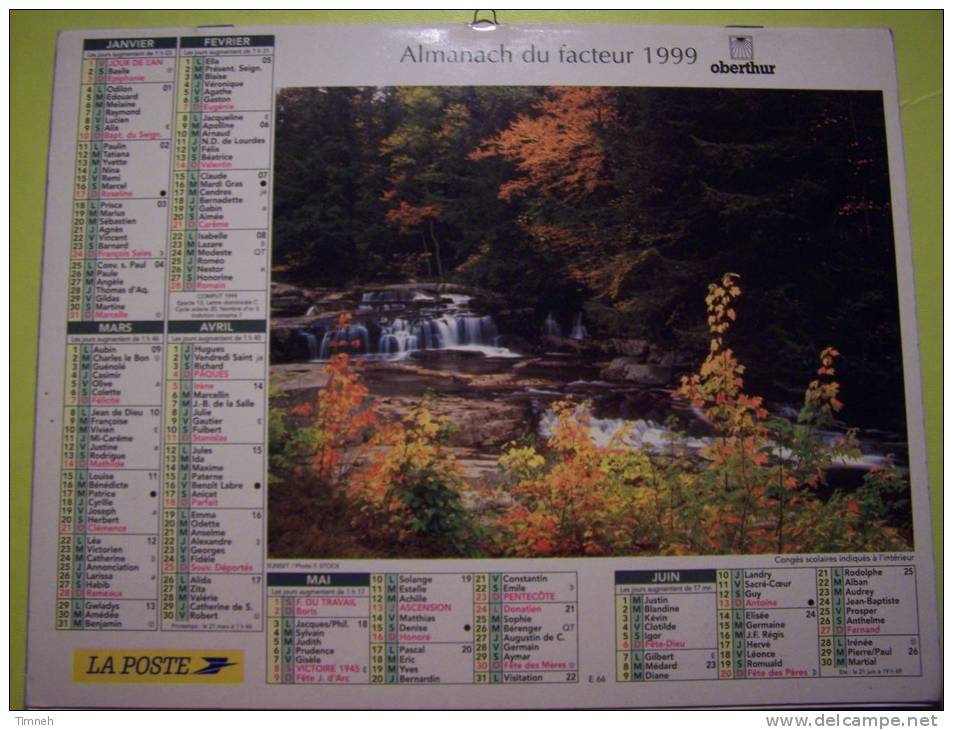 Almanach Du Facteur 1999 Fontaine Torrent Dans La Forêt - Vosges N°88  OBERTHUR  - LA POSTE - Tamaño Grande : 1991-00