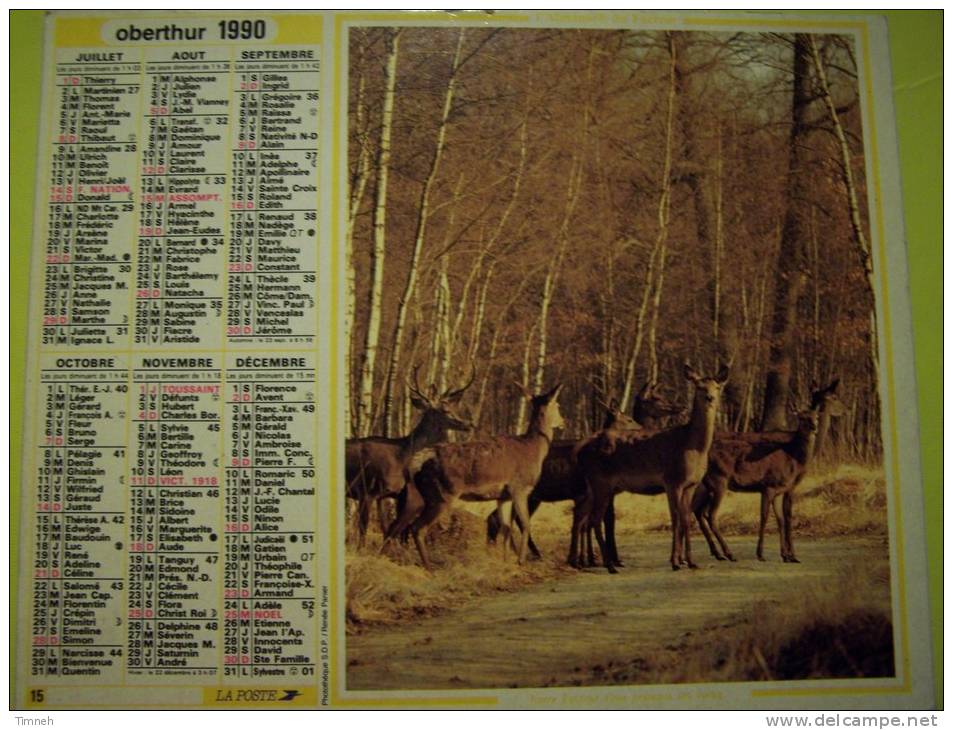 Almanach Du Facteur 1990 FAON BICHE CERF - Vosges N°88  OBERTHUR  - LA POSTE - Grand Format : 1991-00