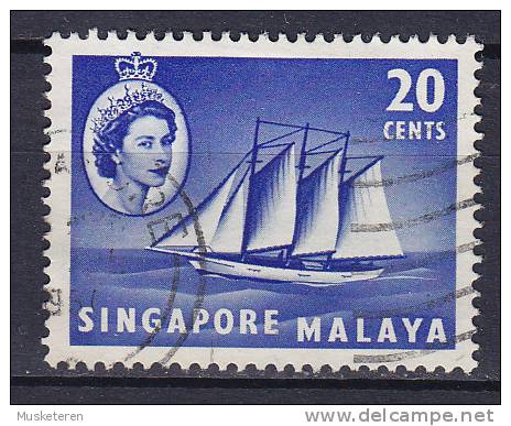 Singapore 1955 Mi. 36     20 C Queen Elizabeth II. & Ship Schiff Schoner Kokos-Inseln - Singapore (...-1959)