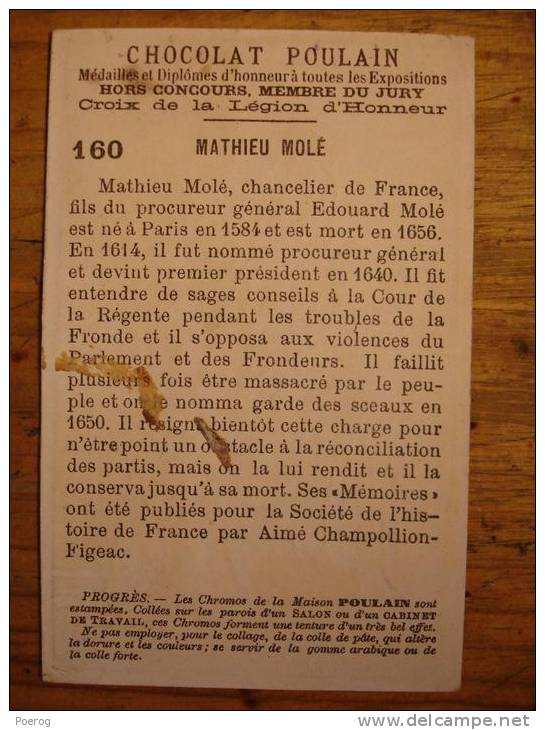 CHROMO - MATHIEU MOLE N°160 - CARTE CHOCOLAT POULAIN - PERSONNAGE CELEBRE - Poulain