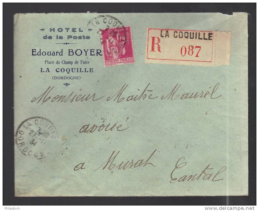 FRANCE 1934 N° 289 Obl. S/lettre Entiére Recommandée - 1932-39 Vrede