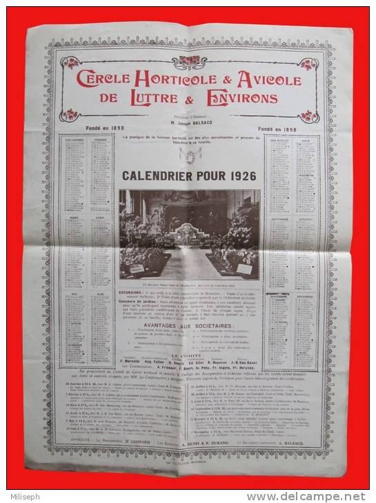 Calendrier Du Cercle Horticole Et Avicole De Luttre - 1926 -  Photo: Exposition Horticole De Charleroi 1925   (J1656) - Tamaño Grande : 1921-40