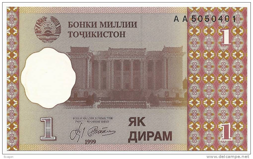 Banconota  1 DIRAM - TAJIKISTAN -  Anno 1999. - Tadschikistan