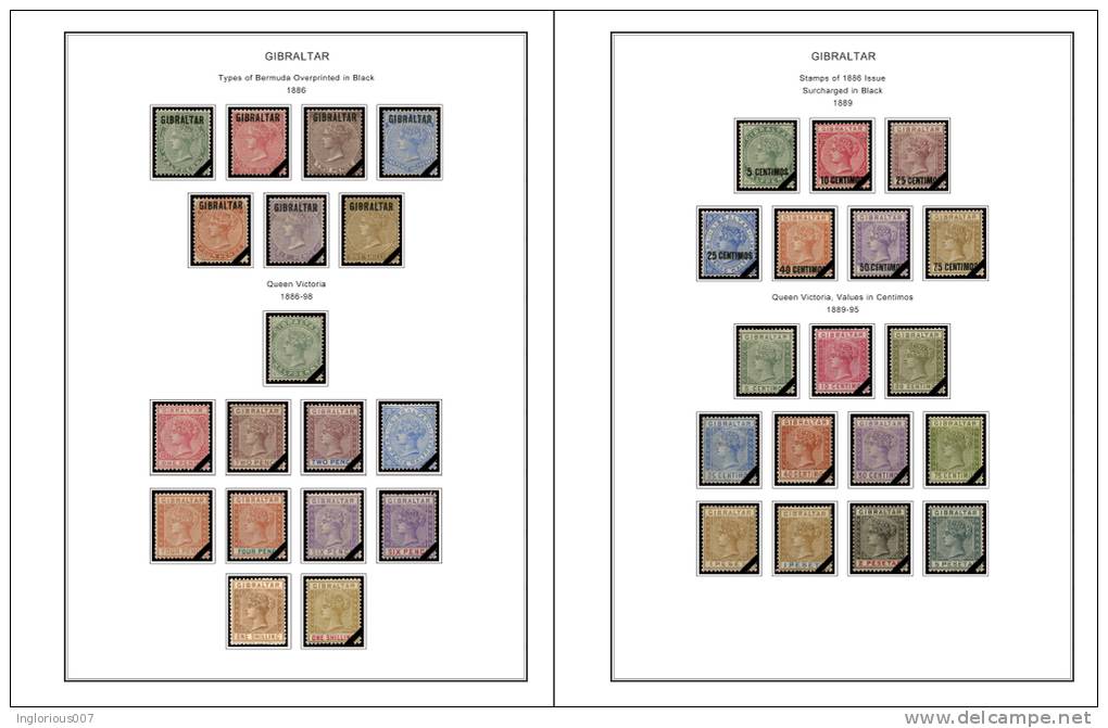 GIBRALTAR STAMP ALBUM PAGES 1886-2011 (193 Color Illustrated Pages) - Inglés