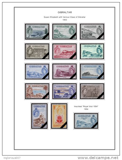 GIBRALTAR STAMP ALBUM PAGES 1886-2011 (193 color illustrated pages)