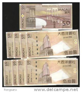 2009 MACAO BANKNOTE 50pta (BANK OF Ultramarino) BRIDGES - Macao