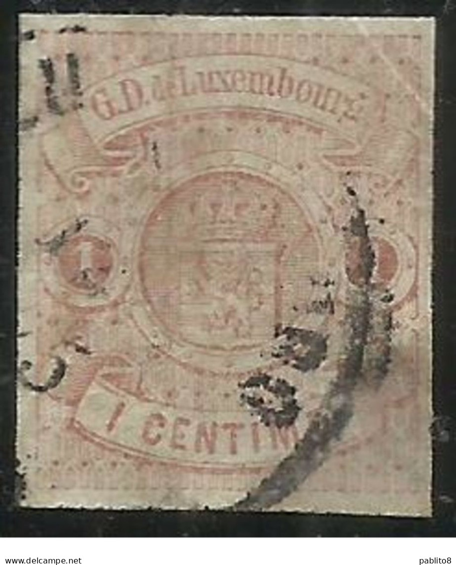 LUXEMBOURG LUSSEMBURGO 1859 1864 1863 COAT OF ARMS STEMMA ARMOIRIES CENT. 1c USATO USED OBLITERE' - 1859-1880 Wappen & Heraldik