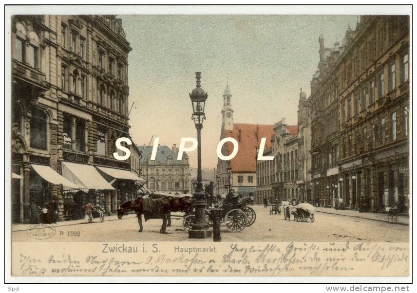 Zwickau I. S. Hauptmarkt N° R 1992  Voyagé En 1903  Chevaux & Calèches Dos Simple - Zwickau