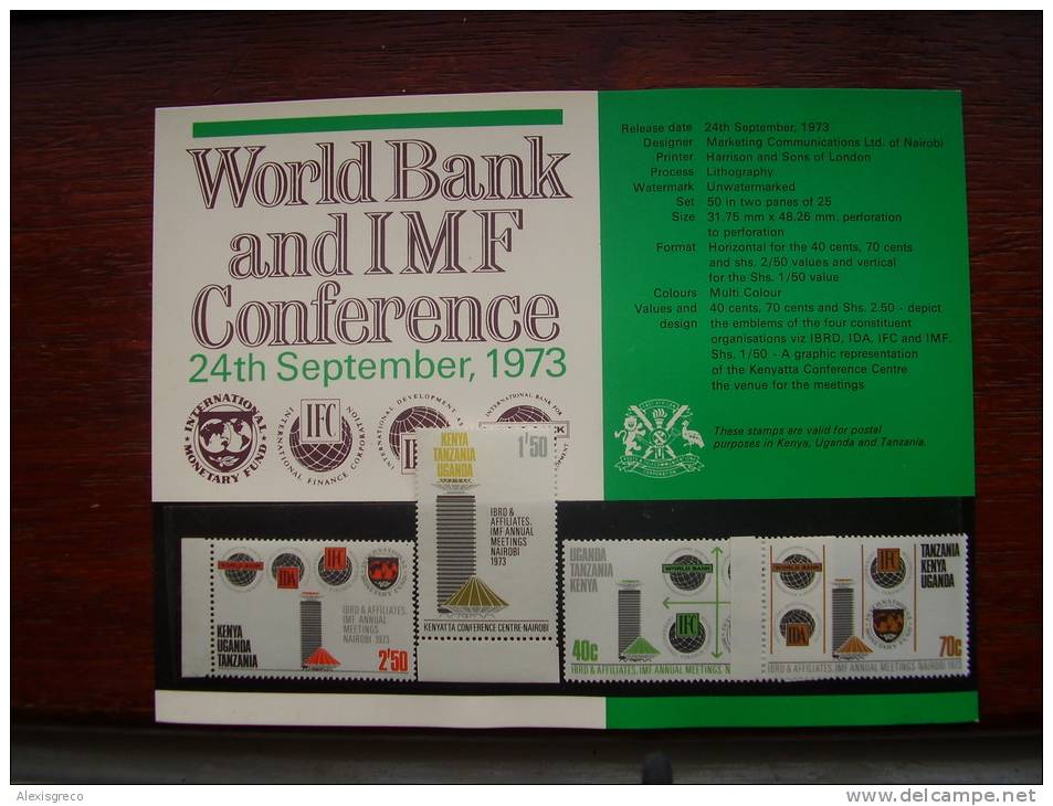 K.U.T.  1973 I.M.F./WORLD BANK CONFERENCE - 4 VALUES Set To 2/50 With PRESENTATION CARD MNH. - Kenya, Ouganda & Tanzanie