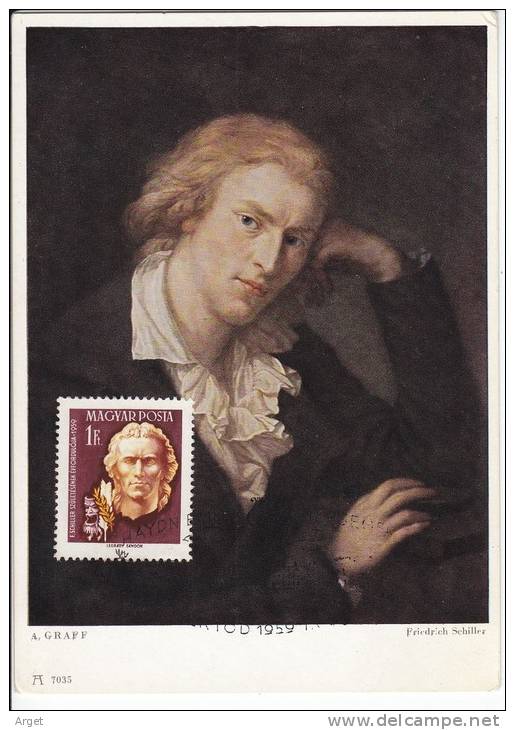 Carte-Maximum HONGRIE N° Yvert 1313 (Friedrich SCHILLER) Obl Sp Ill 1er Jour 1959 (Portrait Par Graff) - Cartes-maximum (CM)