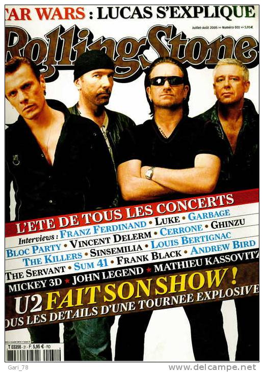 ROLLING STONE N° 31 De Juillet Aout 2005 U2 / CERRONE / VINCENT DELERM - Musica