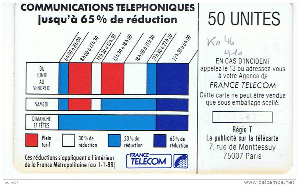 TELECARTE CORDON BLEU KO 46 - 410 - Cordons'