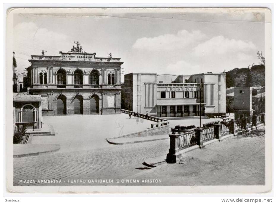 PIAZZA ARMERINA, IL TEATRO GARIBALDI E IL CINEMA ARISTON, B/N, VG 1954   **** - Enna