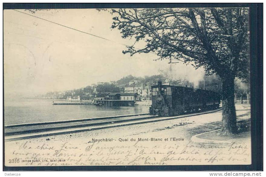 Neuchâtel, Quai Du Mont Blanc, Et L' Evole, Train, Zug, Treno, Eisenbahn, Chemin De Fer, Lac - Neuchâtel