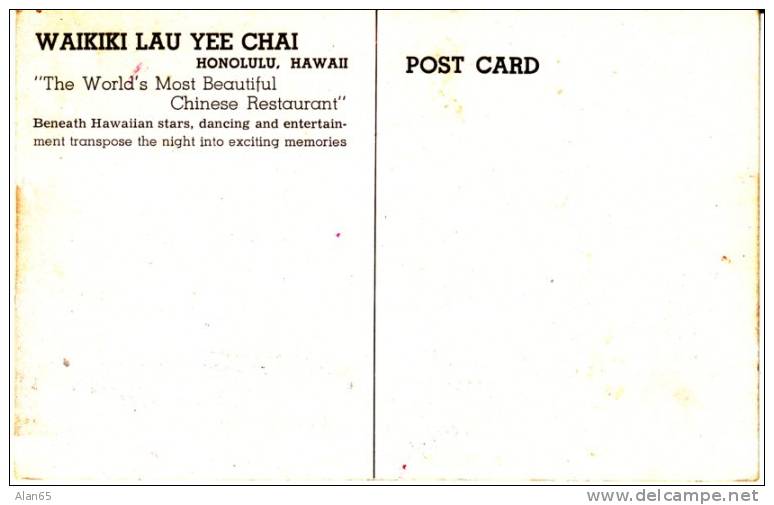 Honolulu Oahu, HI Hawaii, Waikiki Beach Lau Yee Chai Chinese Restaurant, On C1940s Vintage Postcard - Honolulu