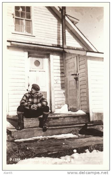Unalaska AK Alaska, Sourdough Miner Prospector Smokes Pipe , C1940s/50s Vintage Real Photo Postcard - Other & Unclassified