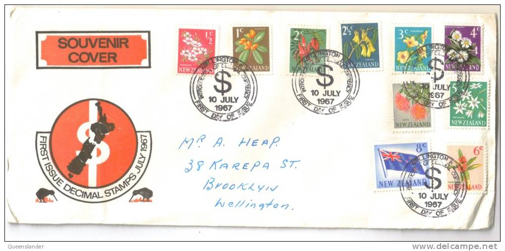 1967 FDI New Zealand Decimal Issue Short Set 1/2c To 8c 10th July 1967 Nice FDI Cover - FDC