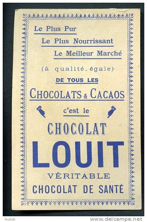 Chocolat Louit, Jolie Chromo Couple Avec Vent Et Chapeau Qui S'envole, Lith. Vieillemard BV23-12 - Louit