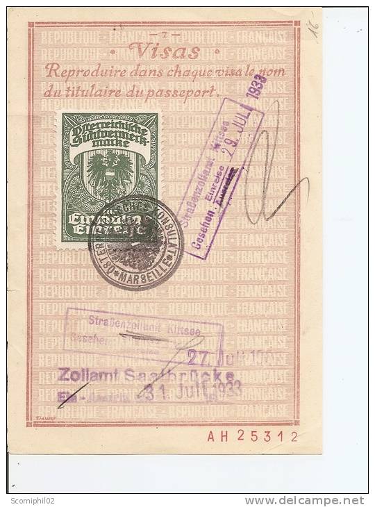 Autriche ( Page De Visa De 1933 Avec Timbre De Douane à Voir) - Fiscale Zegels