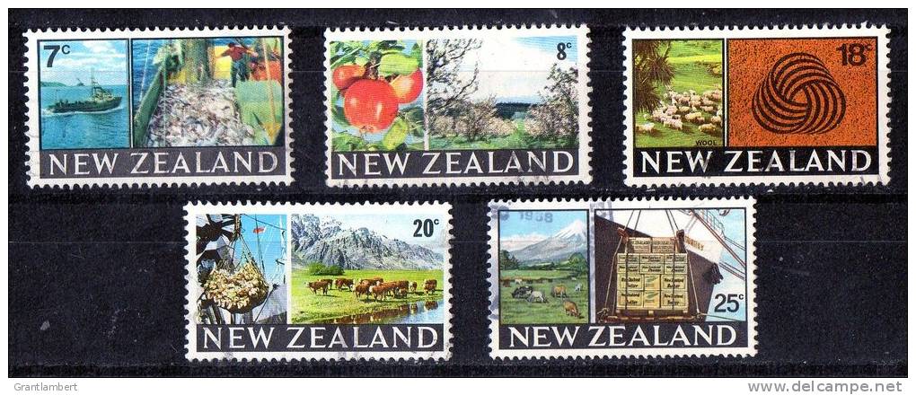 New Zealand 1967 Five Values - 7, 8, 18,20,25c Used - Fishing, Apples, Wool, Cattle, Shipping - Used Stamps