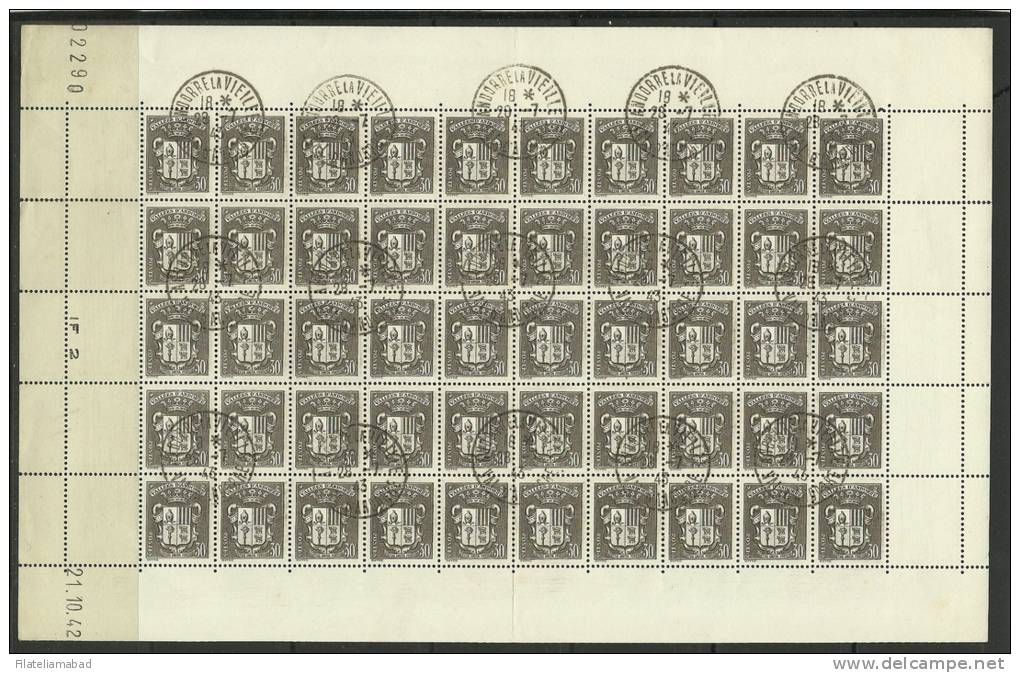 ANDORRA- HOJA ENTERA 50 SELLOS CON MATASELLOS DE EPOCA CORREO FRANCES  C. M.ABAD Nº 54 PRECIO YVERT 40,00,00 - Blocks & Sheetlets