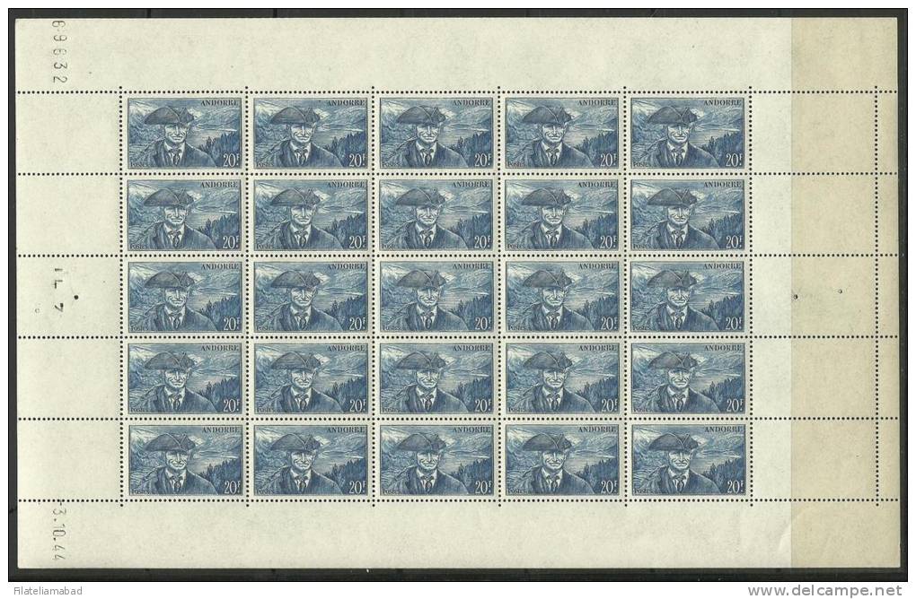 ANDORRA- HOJA ENTERA 25 SELLOS CORREO FRANCES C. M. ABAD Nº135 PRECIO YVERT 75,00€ - Blocs-feuillets