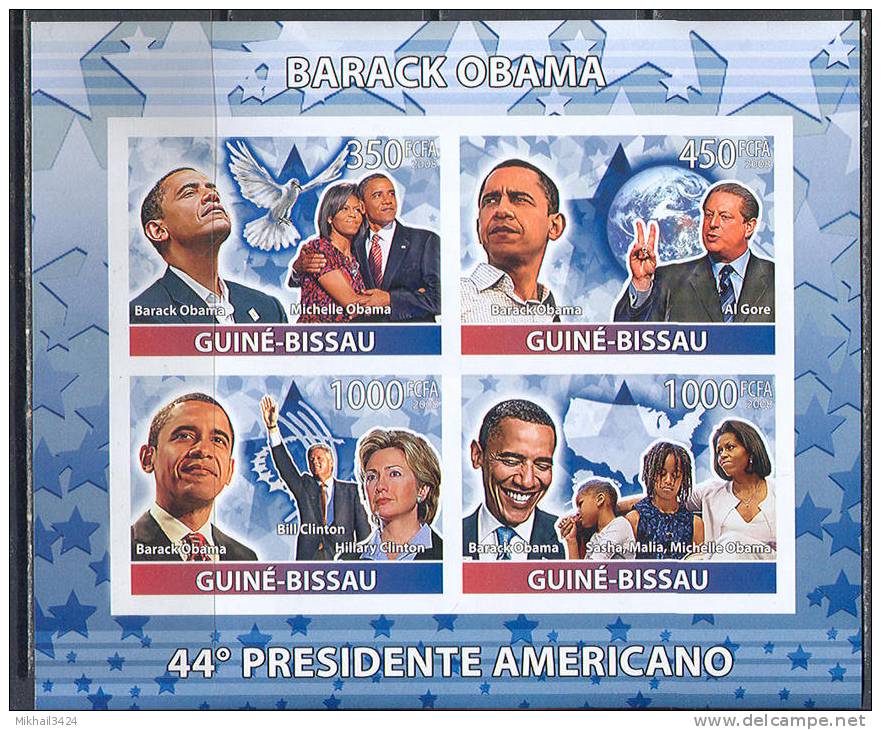 A0428 Prasident USA Barack Obama Clinton 2009 Guinea-Bissau Sheet MNH ** Imperf Imp - Royalties, Royals