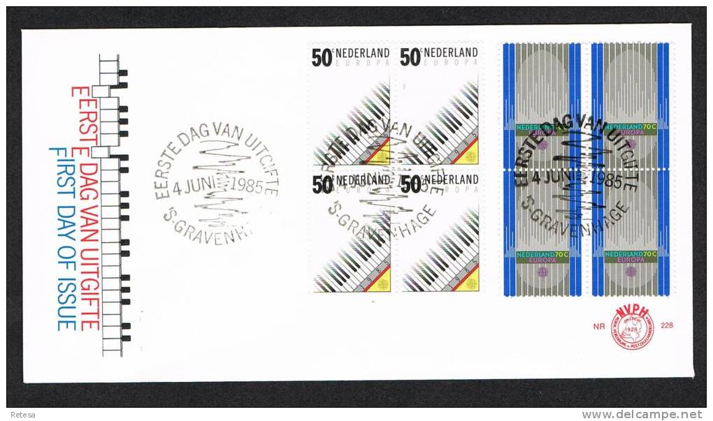 NEDERLAND  FDC  EUROPAZEGELS  2 BLOKKEN VAN 4 ZEGELS   1985 - 1985