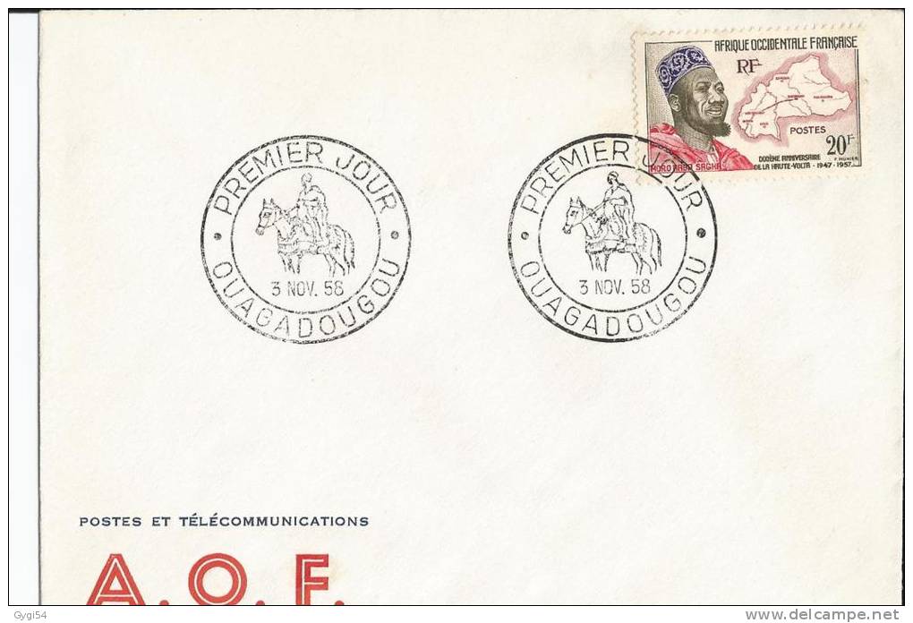 73 Yvert AOF FDC / LETTRE 03 / 11 / 1958 CACHET OUAGADOUGOU AFRIQUE OCCIDENTALE MORANABA SAGHA - Covers & Documents