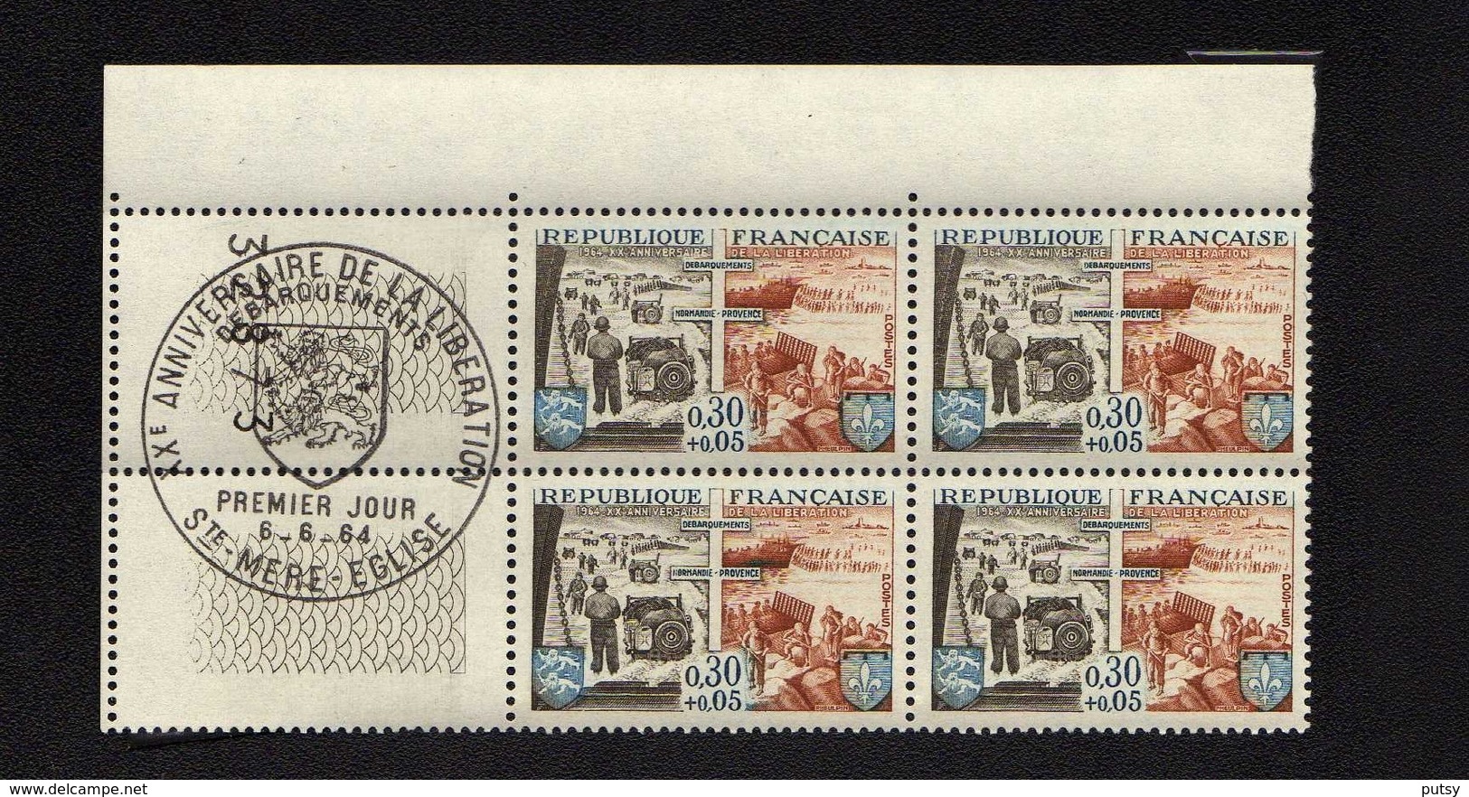 N° 1409 "XXe Anniv. De La Libération, Bloc De Quatre, Oblitération St Mère église 1964". - 1960-1969