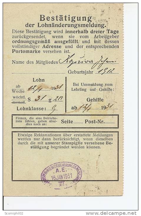 Autriche ( Document Administratif De 1931 à Voir) - Cartas & Documentos