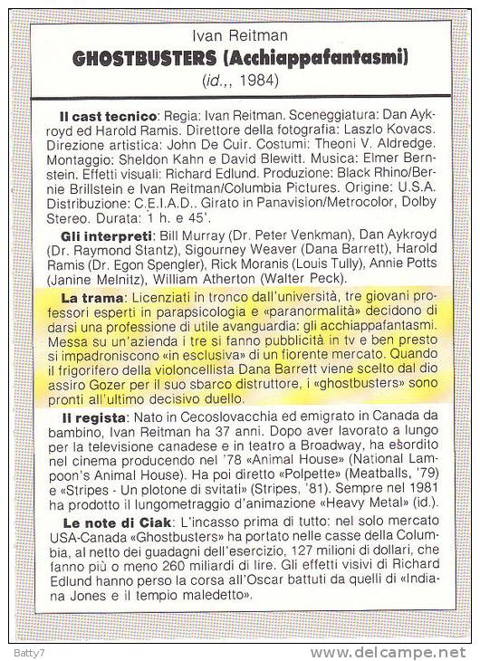 CINEMA CARTONCINO PUBBLICITARIO FILM -  GHOSTBUSTERS 1984 - Bioscoopreclame