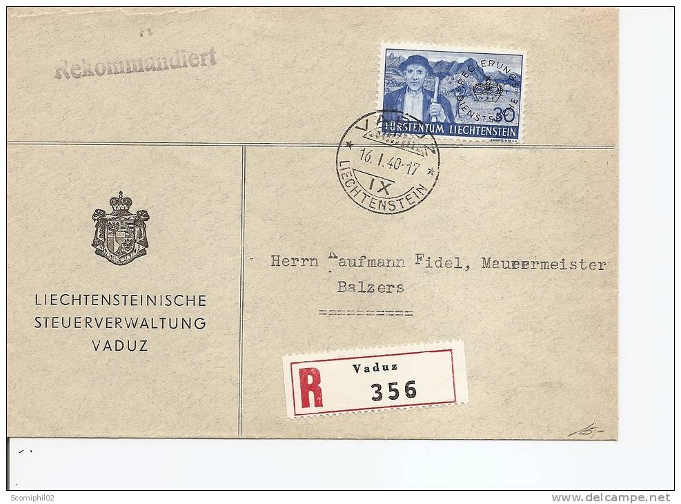 Liechtenstein (lettre En Recommandé De 1940 De Vaduz Vers Balzers à Voir) - Service