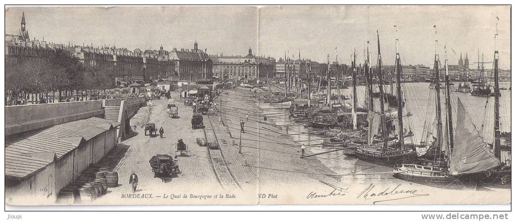 BORDEAUX - Gironde - Carte Lettre Double Panoramique - Le Quai De Bourgogne Et La Rade - Belle Animation - Bordeaux