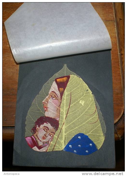 COLLEZIONE 10 DIFFERENTI COMPOSIZIONI ARTISTICHE SU FOGLIE NATURALI ARTIGIANATO INDIANO - Paper Napkins (decorated)