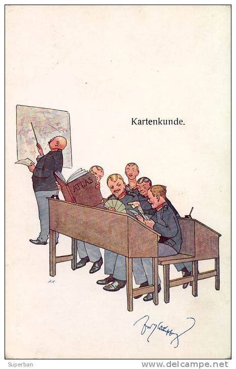 MILITARIA - HUMOUR : KARTENKUNDE / JEU DE CARTES - ILLUSTRATION SIGNÉE: SCHOENPFLUG - 1909 - B.K.W.I. (j-969) - Schoenpflug, Fritz