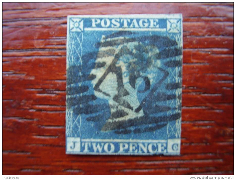 G.B. TWO PENNY BLUE 1841 With ´white Line Added´ Type, Cancelled BOX In Lined OVAL 16 HINGED. - Used Stamps