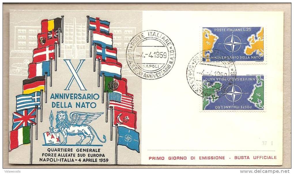 Italia - Busta FDC Con Serie Completa: Decennale Della Nato - 1959 - Annullo Napoli - OTAN