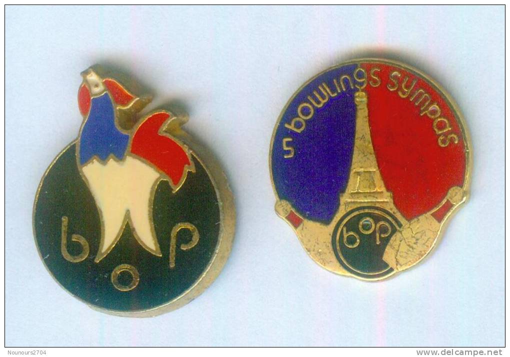 Lot De 2 Pin´s BOP - Bowling De Paris - Coq - Tour Eiffel - Quilles - B071 - Bowling