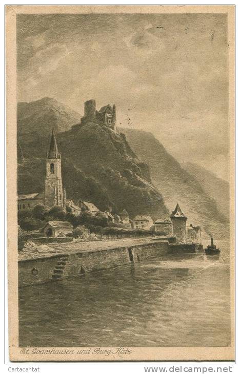 SANKT GOARSHAUSEN UND BURG KATZ. ROMANTISCHE POSTKARTE AUS 1922 - St. Goar