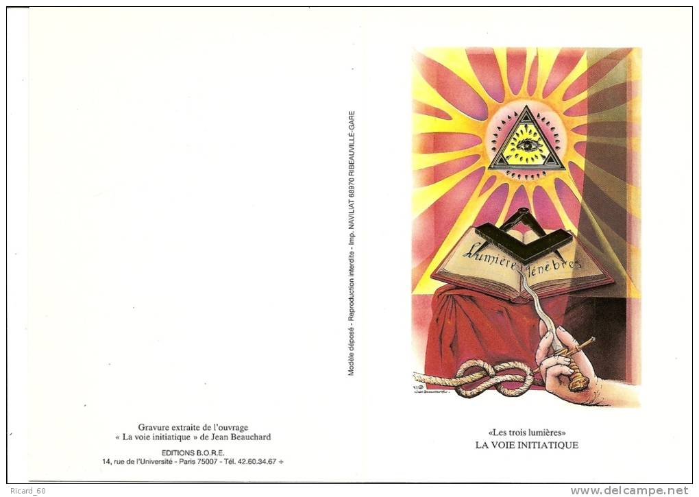 Carte Neuve Franc-maçonnerie, Gravure "la Voie Initiatique" De J Beauchard, Les Trois Lumières - Franc-Maçonnerie