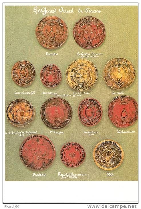 Carte Postale Neuve Franc-maçonnerie,  Grand Orient De France;sceaux, Cachets De Cire - Francmasonería