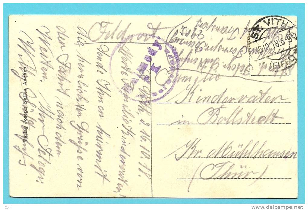 Kaart Met Duitse Brugstempel ST-VITH Op 16/10/1918 Met  Censuur-stempel MALMEDY - OC55/105 Eupen & Malmédy