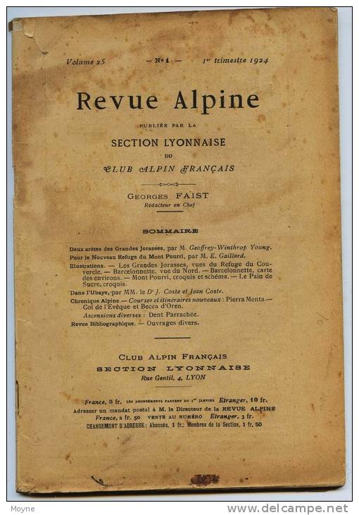 REVUE ALPINE - DEUX ARETES DES GRANDES JORASSES-MONT POURRI - 1er Trim.1924 - Georges Faist - Rhône-Alpes