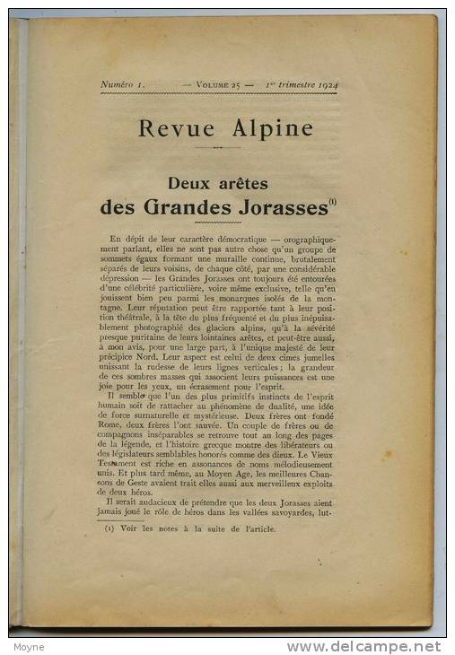 REVUE ALPINE - DEUX ARETES DES GRANDES JORASSES-MONT POURRI - 1er Trim.1924 - Georges Faist - Rhône-Alpes