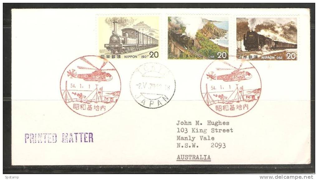 Japan 1979 Antarctic Mission Cover 1979 Helicopter And Base Cancellor - Omslagen